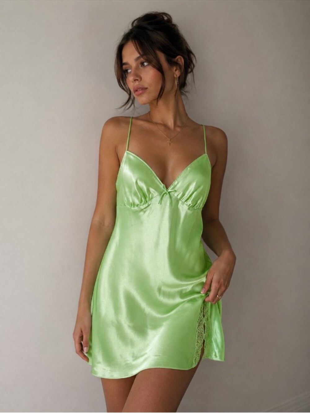Y2K La SENZA Satin Slip Chemise in Lime Green